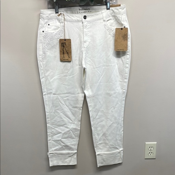 NWT Ruff Hewn True Crop White Denim Jeans Crochet Lace Pocket Detail 12 - Picture 1 of 16
